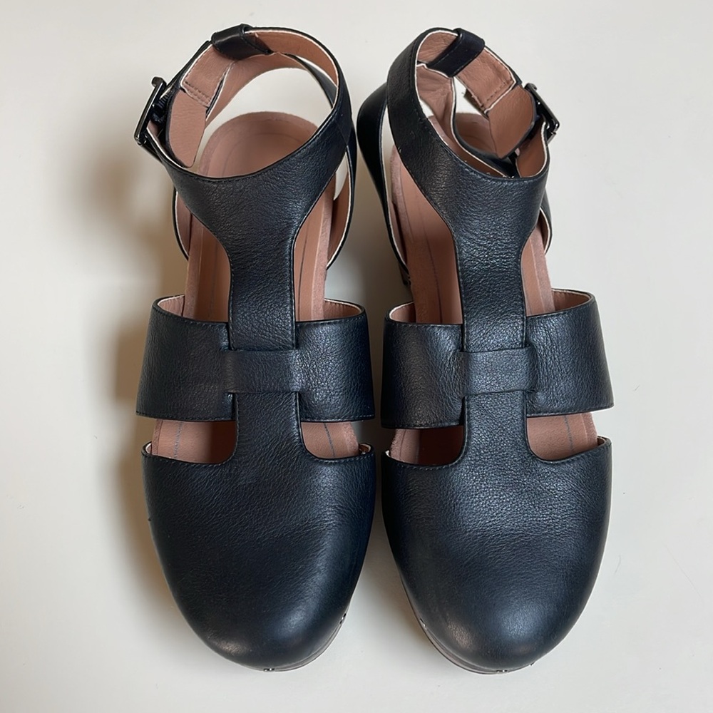 Vionic Faye T-Strap Casual Black Leather Clog Orthotic Support Sz 9 Close Toe - Picture 4 of 14